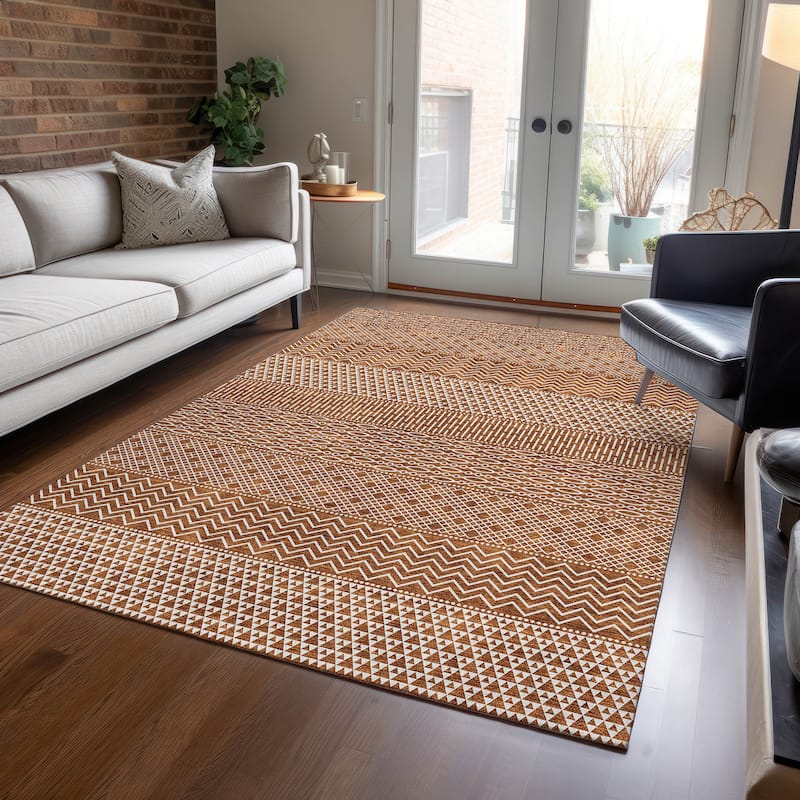 Machine Washable Indoor/ Outdoor Modern Stripes Chantille Rug
