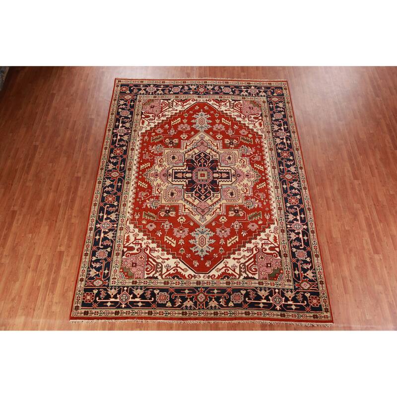 Geometric Heriz Serapi Indian Area Rug Handmade Wool Carpet - 8'9" x 11'7"
