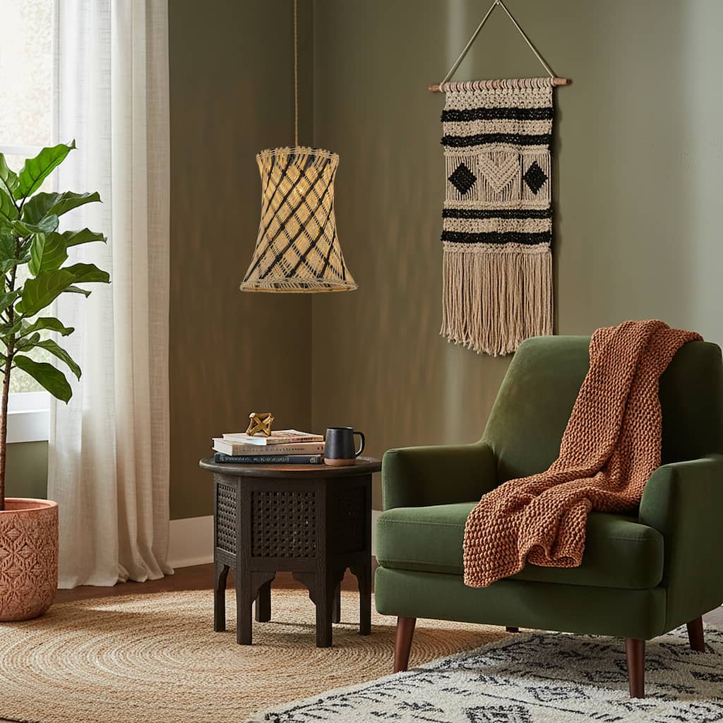 Yori 1-Light Rattan Hourglass Pendant, Coastal Boho - Handwoven - 14" Wide