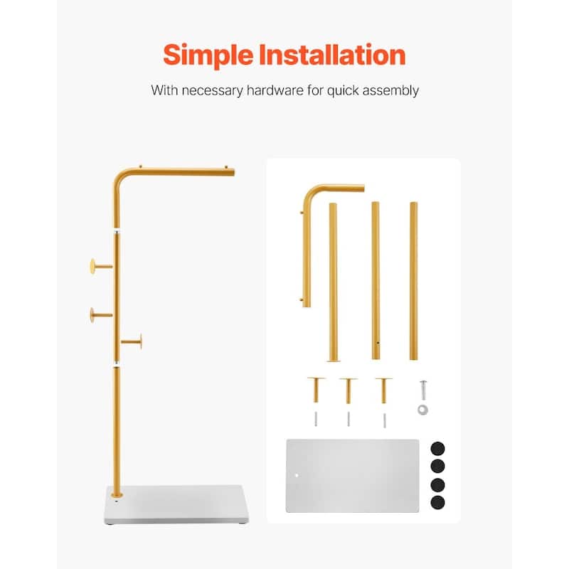 Modern Freestanding Coat Hanger with 3 Round Hooks and Metal Frame Anti-Tipping Quartz Base - 17.7 x 9.84 x 66.93 in