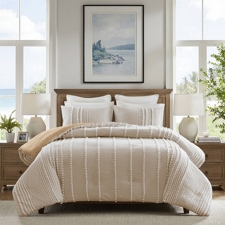 Harbor House Anslee Taupe 3 Piece 100% Cotton Yarn Dyed Duvet Cover Set with Overlap Closure Shams