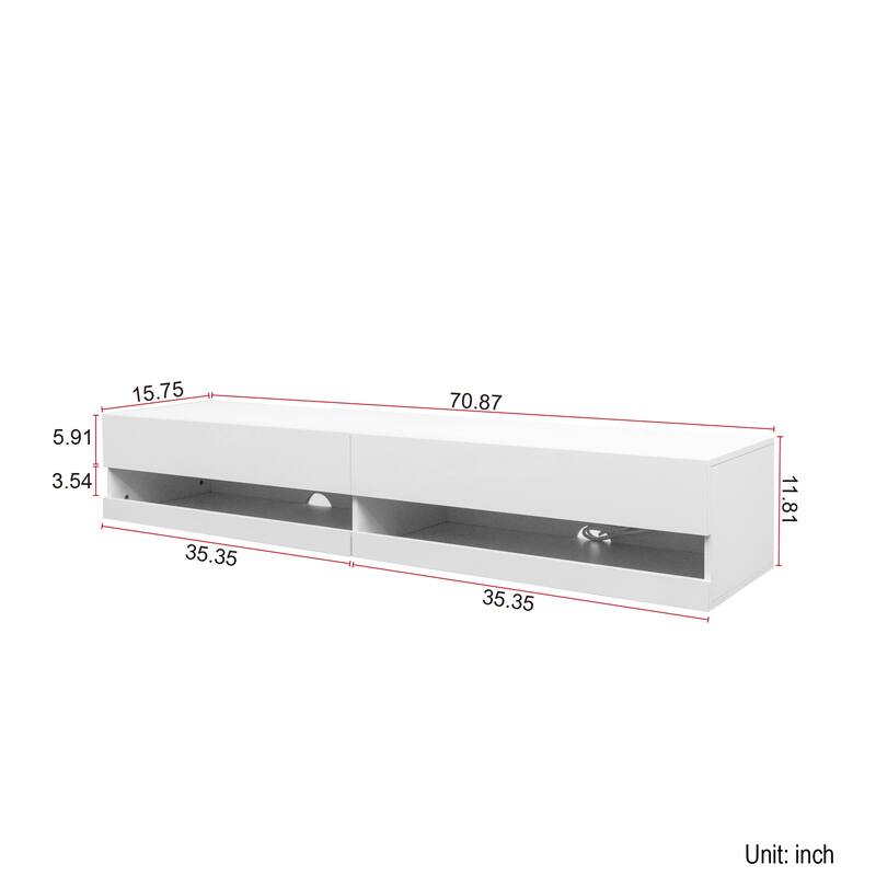 Roomfitters 80-Inch Floating TV Stand, Wall Mounted Entertainment Center with LED Lighting and Charging Station
