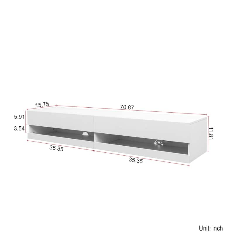 Wall Mounted Floating 80" TV Stand with LED Lights & Charging Station, Modern Media Console with Storage