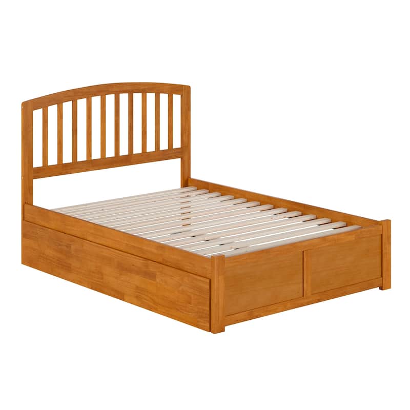 Solid Wood Platform Bed with Trundle - Full Size Bed Frame & Footboard - Modern Bedroom Furniture