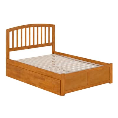 Solid Wood Platform Bed with Trundle - Full Size Bed Frame & Footboard - Modern Bedroom Furniture