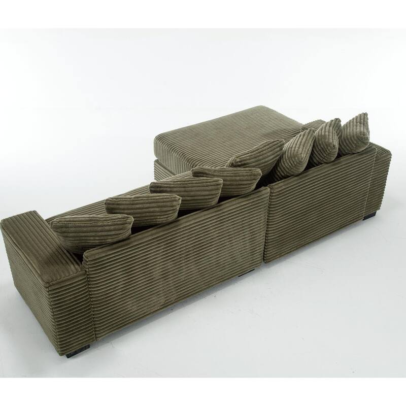 L Shaped Sectional Sleeper Sofa Corduroy Corner Sofa with Chaise Lounge and 8 Throw Pillows, Oversized Modular Daybed