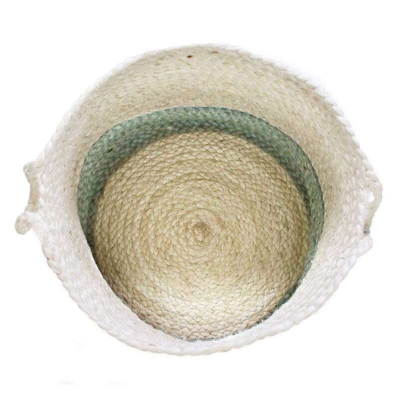 Sevita Two-Tone Off-White Jute Decorative Storage Basket with Handles