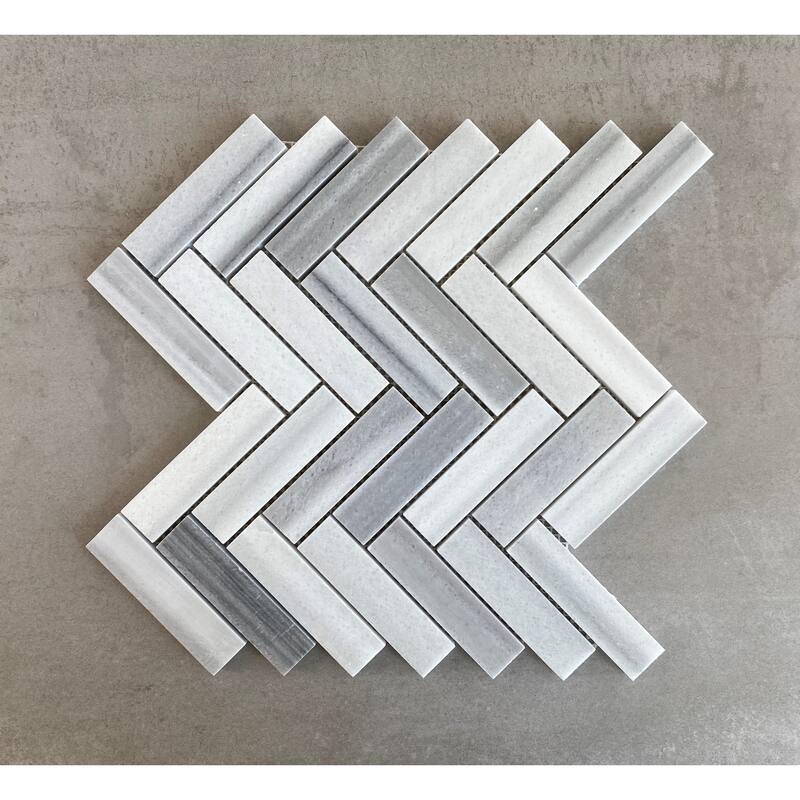 Marmara White 1 x 4 Marble Harringbone Wall and Floor Mosaic - Case (5 Sheets)