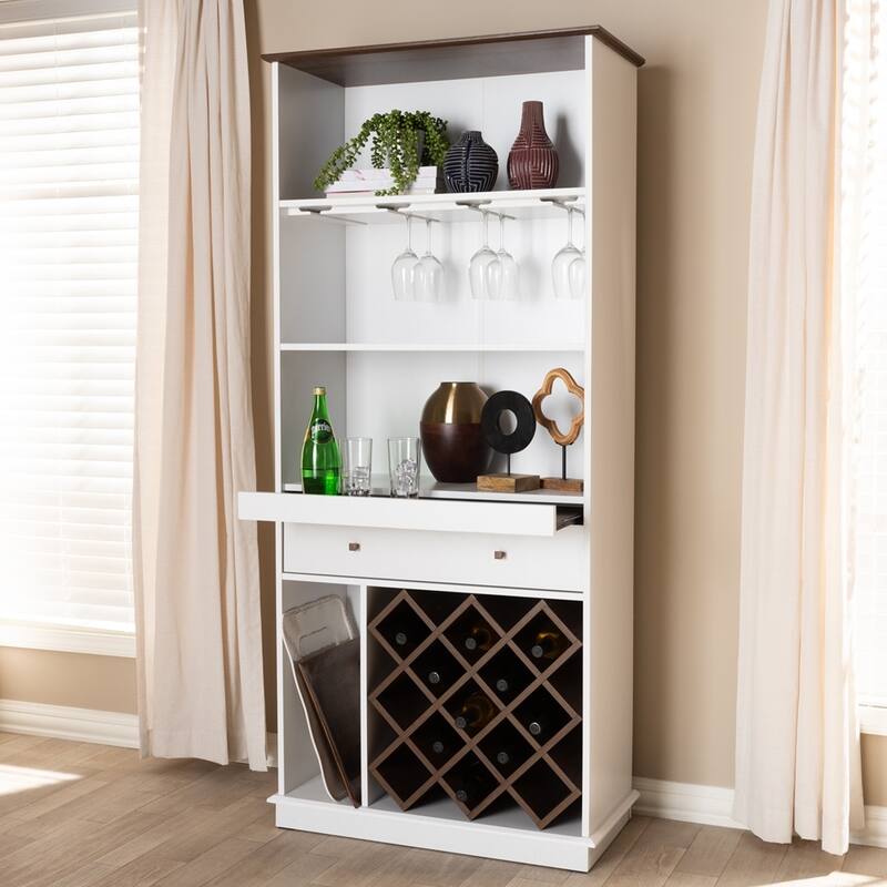 Mid Century Modern Wine Cabinet with Glass Holder and Storage Shelves - 70.28" High x 31.5" Wide x 14.96" Deep
