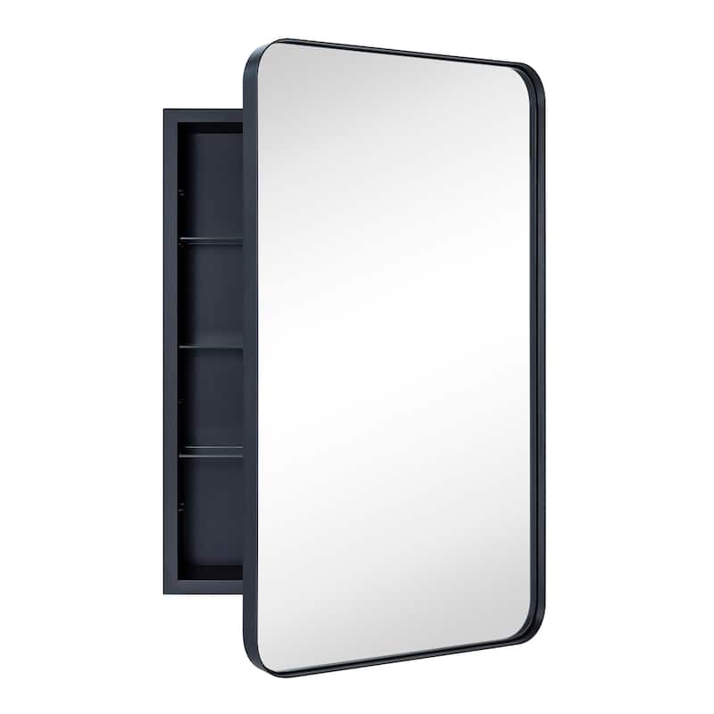 TEHOME WH Recessed Framed Medicine Cabinet with Mirror and Adjustable Shelves - 20" x 30" - Black