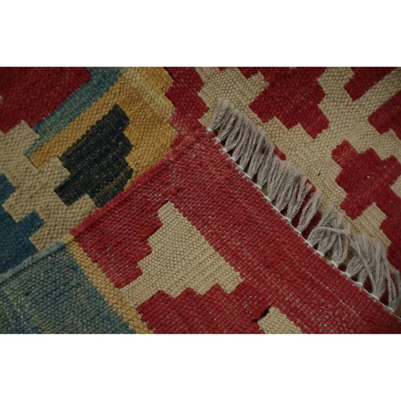 Hand Woven Oriental 100% Wool Carpet Southwestern Tribal Yellow & Gold Kilim Area Rug - 5' 9'' X 4' 2''