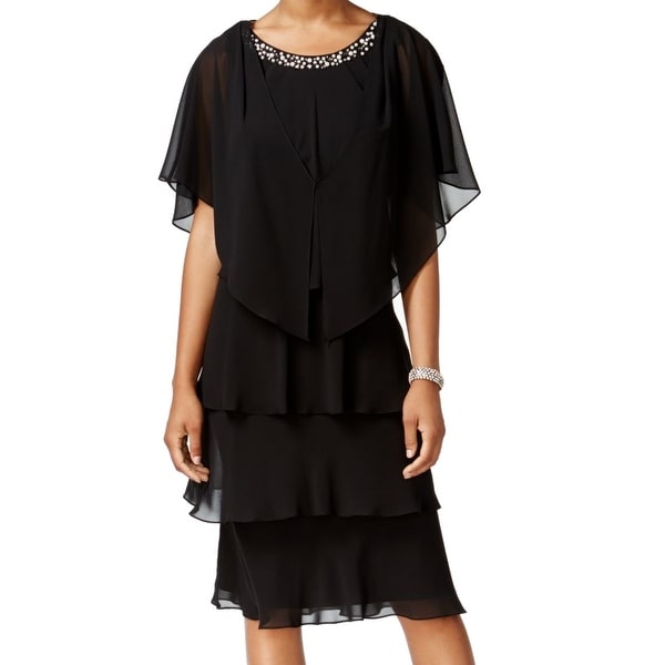 SLNY Pearl Embellished Women's Tiered 2-Piece Dress