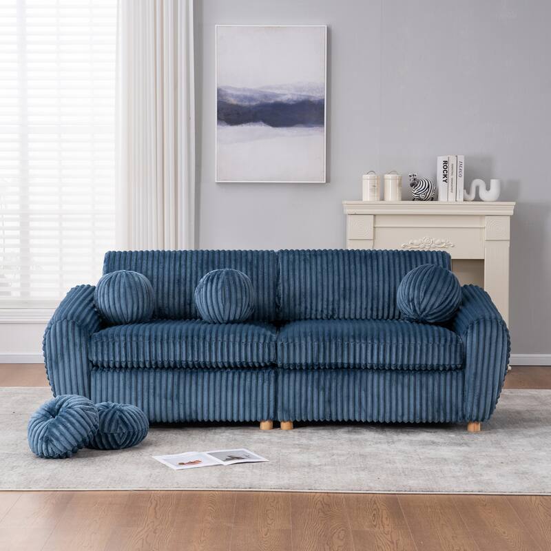 84.4" Corduroy 3-Seater Sofa with Wood Frame & Soft Cushions