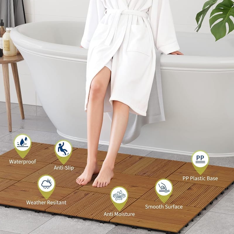 33 Pack 12"X12" Wood Patio Flooring Deck Tiles for Indoor & Outdoor Use - 33-Pack