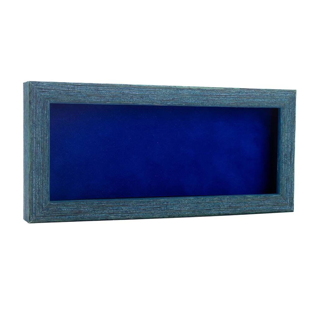 12x24 Shadow Box Frame Blue Wood | With a 1" Usable Display Depth | Includes a Royal Blue Real Suede Texture Acid-Free Backing