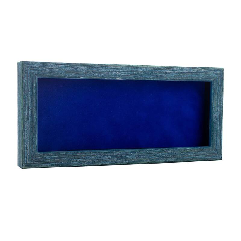 16x30 Shadow Box Frame Blue Wood | With a 1" Usable Display Depth | Includes a Royal Blue Real Suede Texture Acid-Free Backing - Holds 16x30 Photo