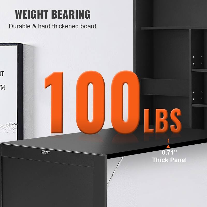 Wall Mounted Floating Desk for Home Office, Space Saving with Storage Shelves and Cubby