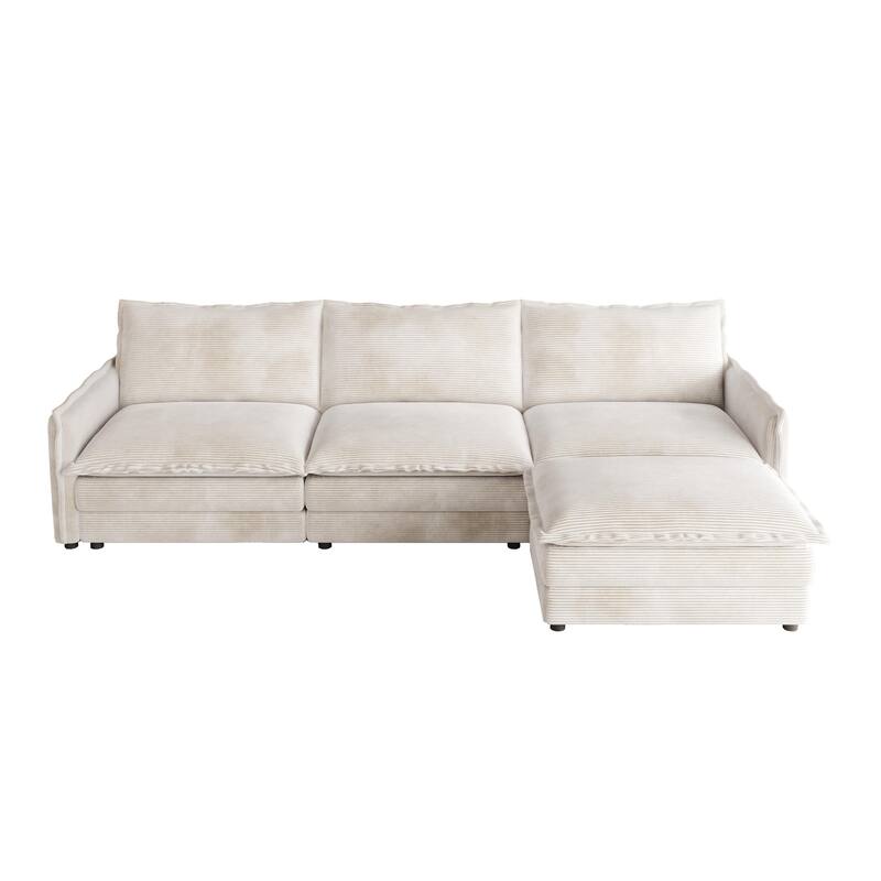 109" Corduroy 3-Seater Cloud Sectional Sofa with Movable Ottoman