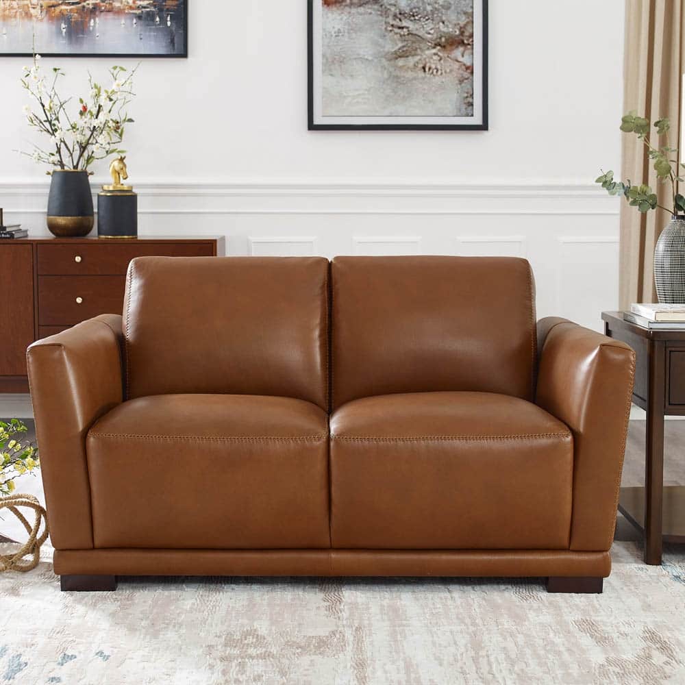 Hydeline Mary Top Grain Leather Loveseat with Memory Foam and Springs