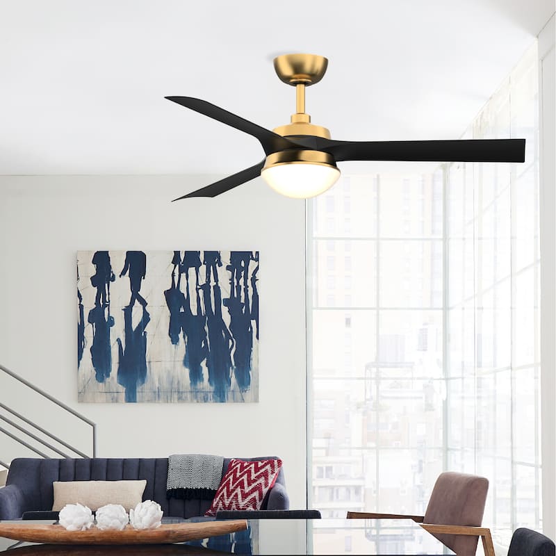Barlow 52 inch Indoor/Outdoor Brushed Satin Brass with Black blades Ceiling Fan with LED CCT Select Light Kit and Remote