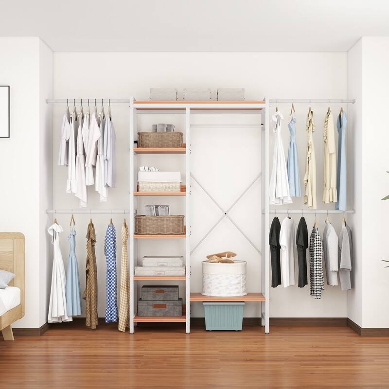 Moasis 86.6" - 118"W Adjustable Heavy Duty Garment Rack Closet Organizer System With 4 Expandable Hanger Rods