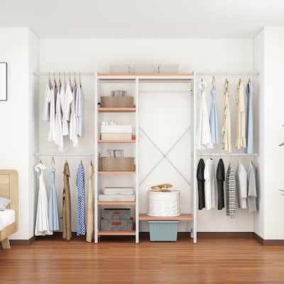 Moasis 86.6" - 118"W Adjustable Heavy Duty Garment Rack Closet Organizer System With 4 Expandable Hanger Rods