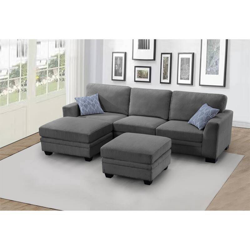 5 PCS Corduroy Flexible Combination Sectional Sofa Couch - Dark Grey