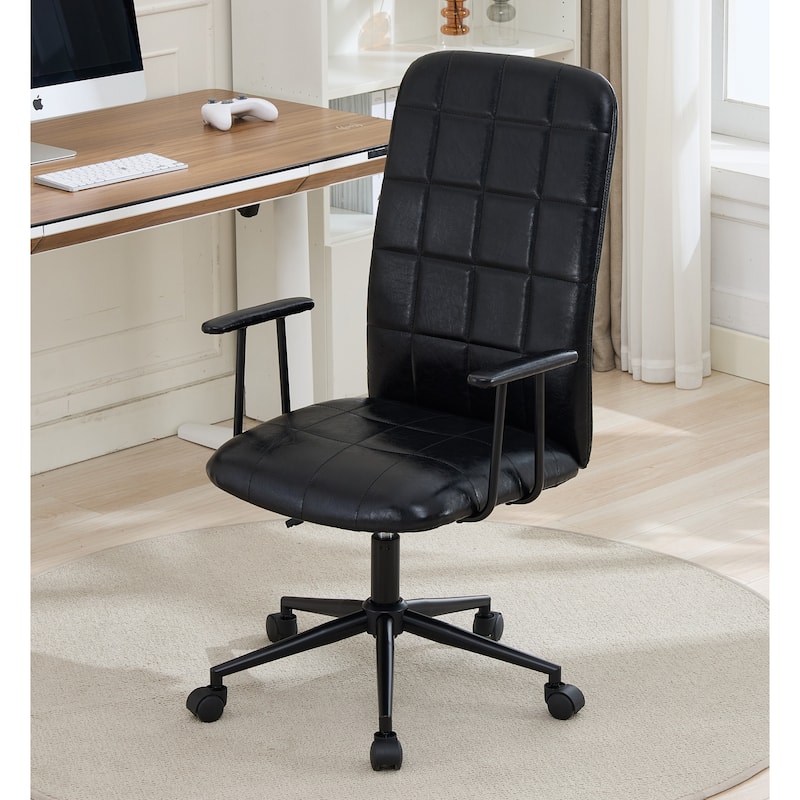 PU Leather Swivel Office Chair with Wheels, Ergonomic High Back Computer Chair, Home Office Chair with Adjustable Height