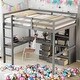 preview thumbnail 1 of 18, Wood High Full Size Loft Bed with Desk,Storage Shelves and Drawers Grey