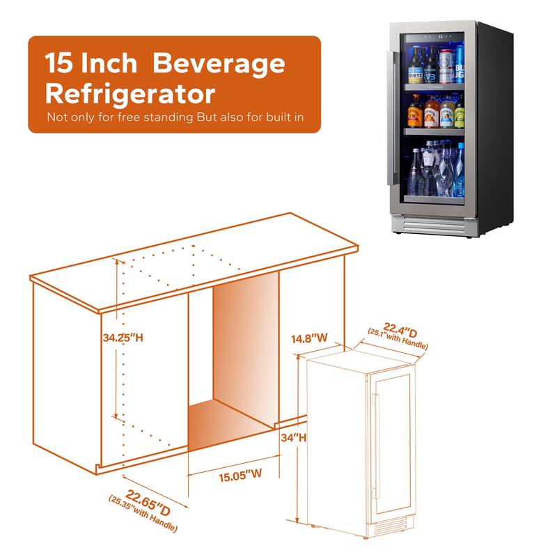 Ca'Lefort 15 inch 80 Can Beverage Refrigerator Built-in/ Freestanding Cooler Frost-free Beverage Center - 15 inch