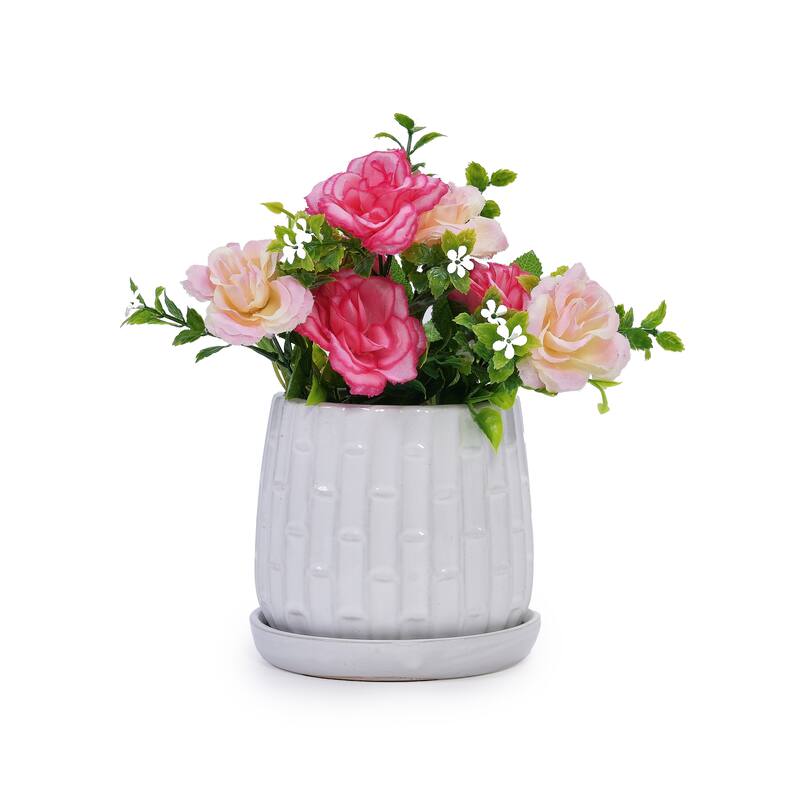 Anmytek Handmade Ceramic Planter Set of 2 White Glazed