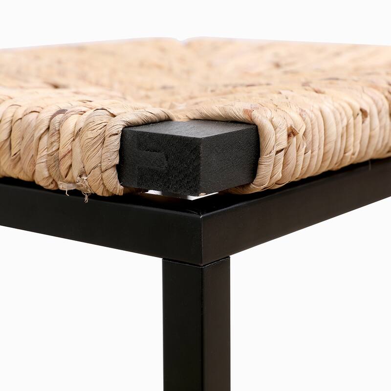 Set of 2 Backless Bar Stools, Paper Rope Backless/Water Hyacinth Backless