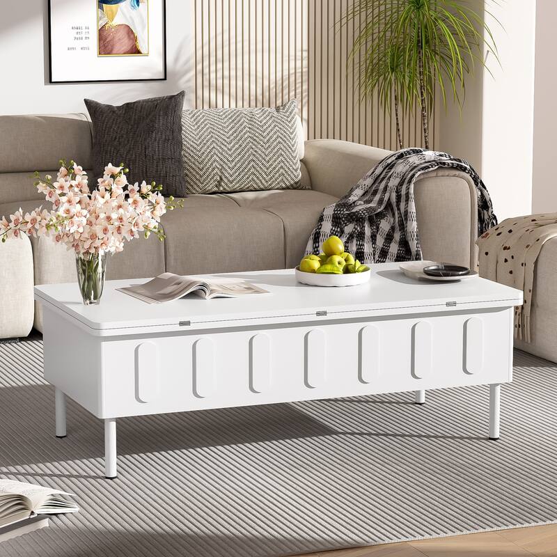 Lift Top Coffee Table with Two Drawers Foldable Top and Hidden Storage Compartment for Living Room Use