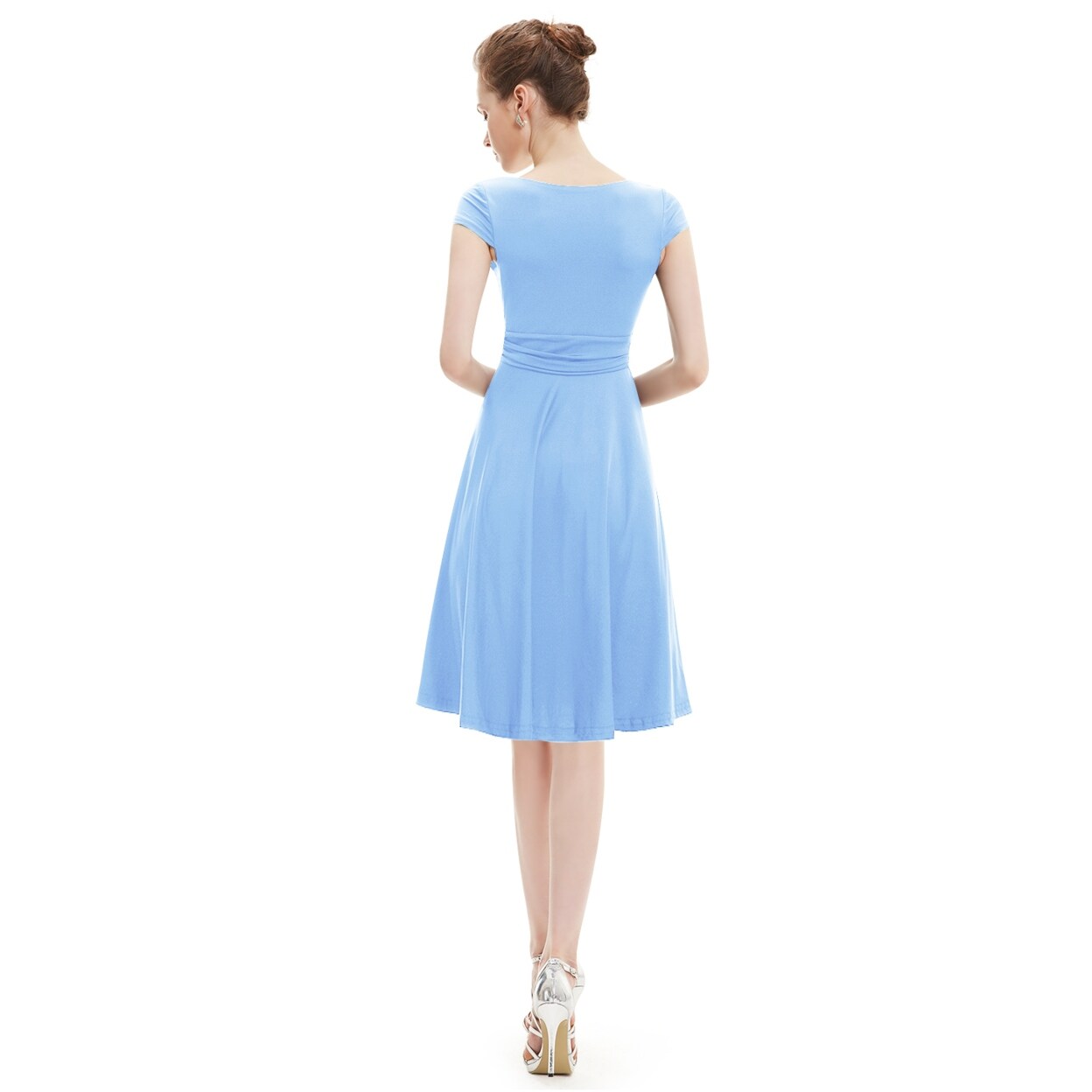 Shop Elegant Sky Blue V Neck Ruched Cap Sleeve Summer Casual Dress