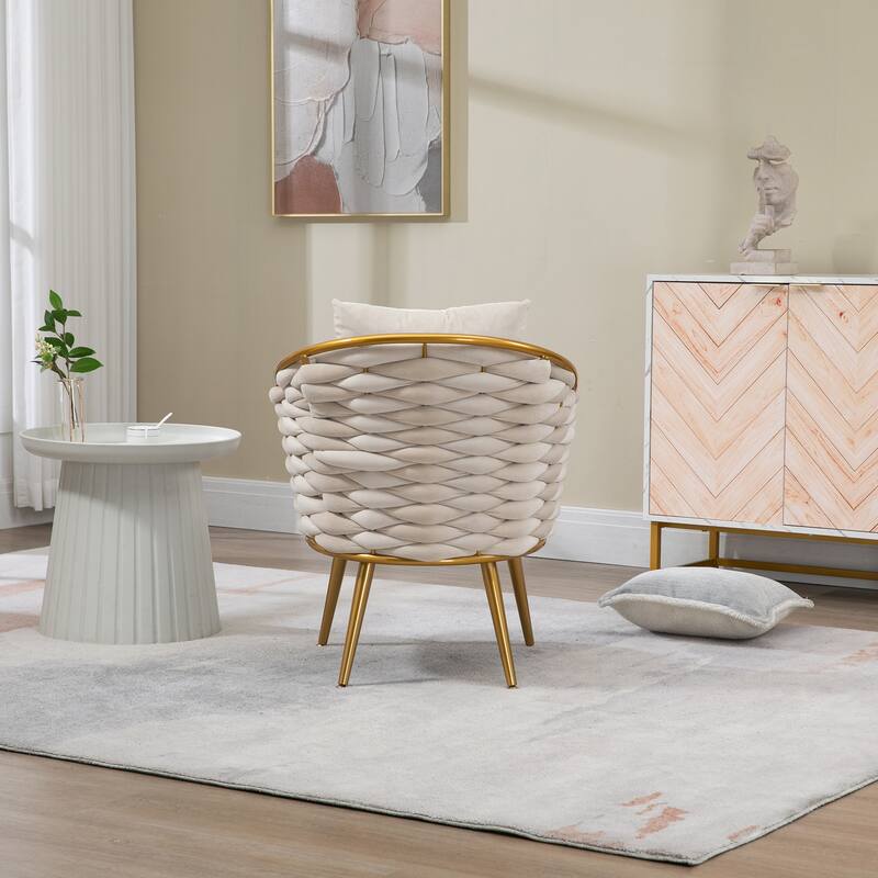 Modern Accent Chair, Woven Dining Chair for Living Room Bedroom (Pink)