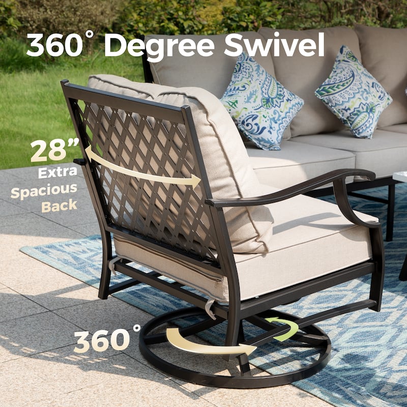 MAISON ARTS Patio Conversation Sets 5/7/9-Seat, Sofa Set with 2 Single Sofa Chairs, 3-Seater Sofa, Ottoman and Coffee Table