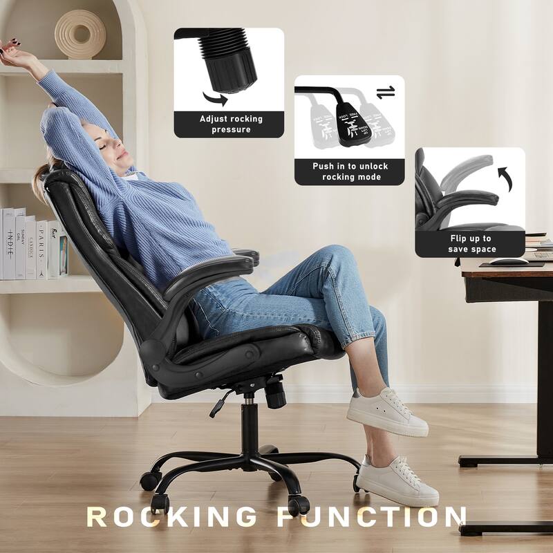 Office leather chair with adjustable armrests and lumbar pillows
