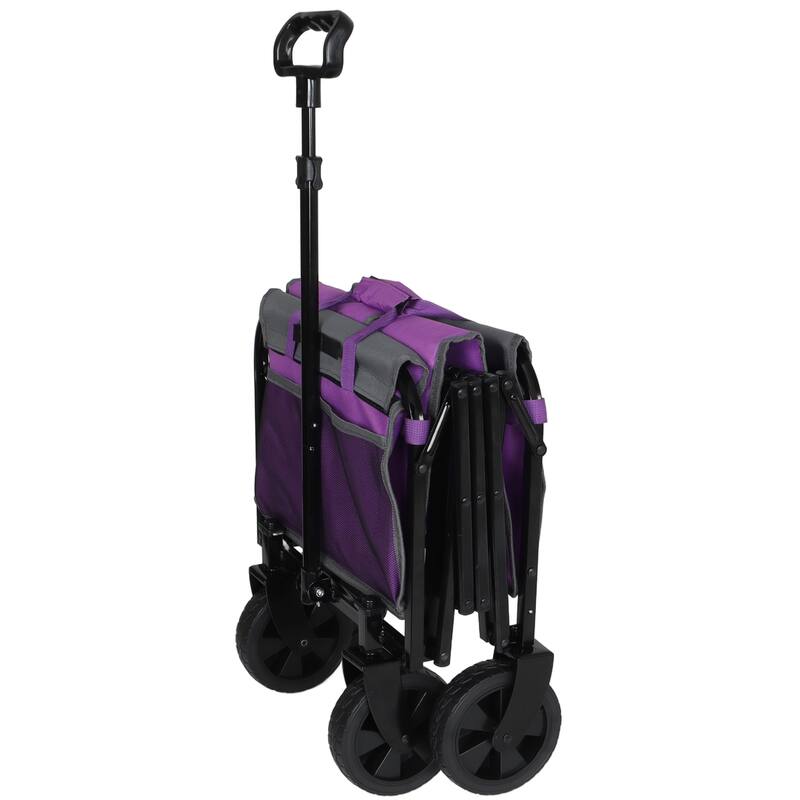 All-in-One Convertible Folding 4-Wheel Trolley with Bench Seat and Dog Leash - Heavy Duty Foldable Utility Trolley for Camping