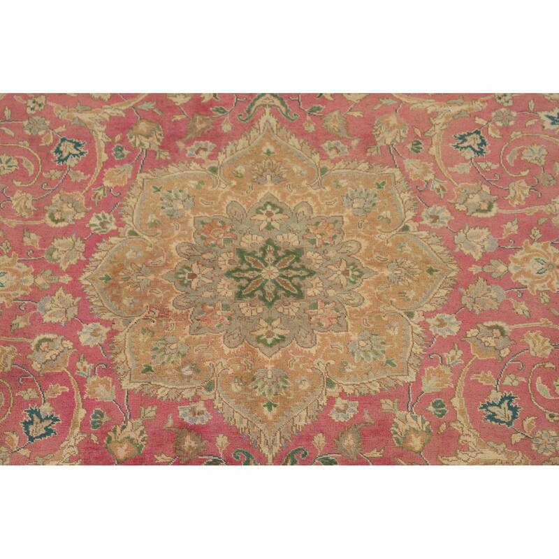 Pink Tabriz Persian Vintage Rug Handmade Wool Carpet - 8'0"x 11'2"