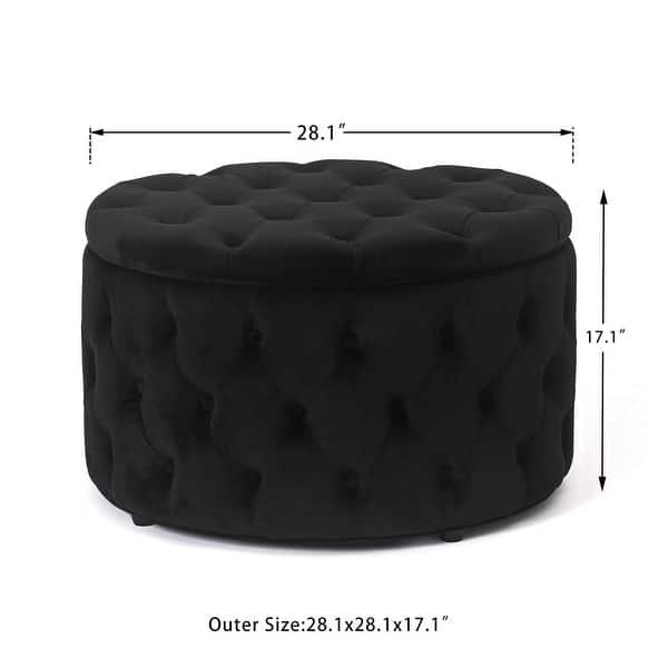 dimension image slide 4 of 9, Adeco Round Storage Ottoman Button Tufted Footrest Stool Bench