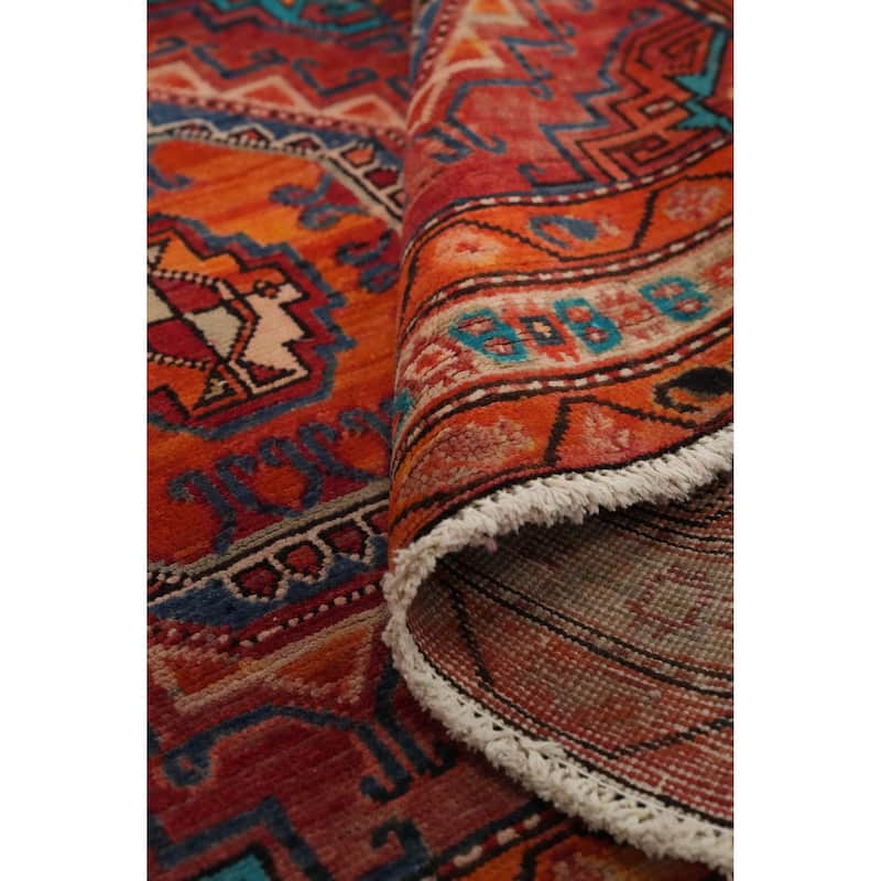 Hand Knotted Oriental 100% Wool Carpet Traditional Geometric Oranges & Rust Meshkin Runner Rug - 10' 10'' X 4' 3''