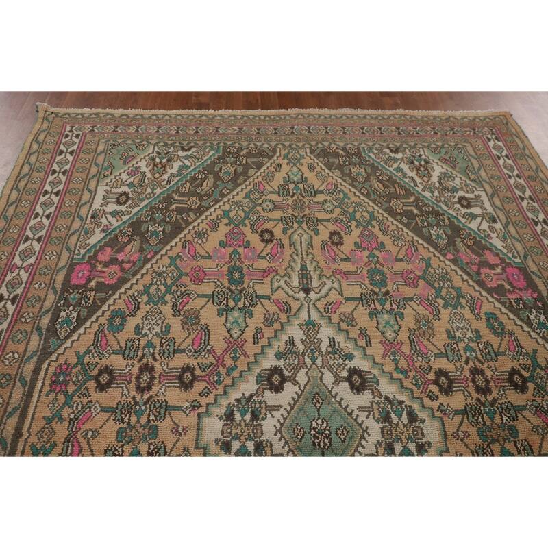 Hamedan Persian Vintage Rug Geometric Hand-Knotted Wool Carpet - 7'0"x 10'0"