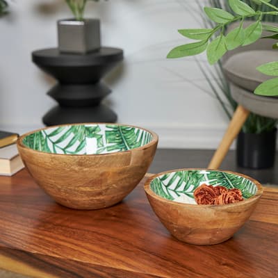 Green Mango Wood Handmade Nesting Decorative Bowl Decorative Bowl (Set of 2)