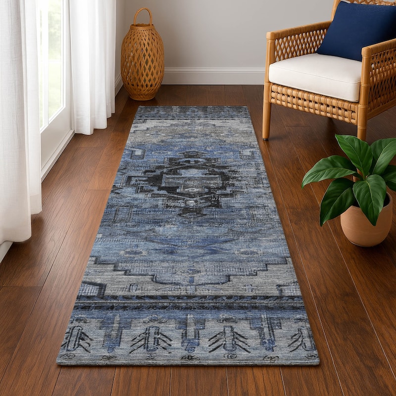 Premium Washable Super Soft Global Traditional Mayfield Rug - Blue - 2'3" x 7'6"