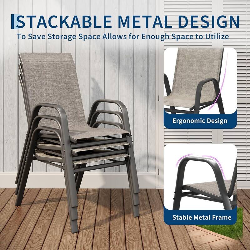 6-Pack Outdoor Stackable Dining Chairs High-Back Textilene Fabric Chairs