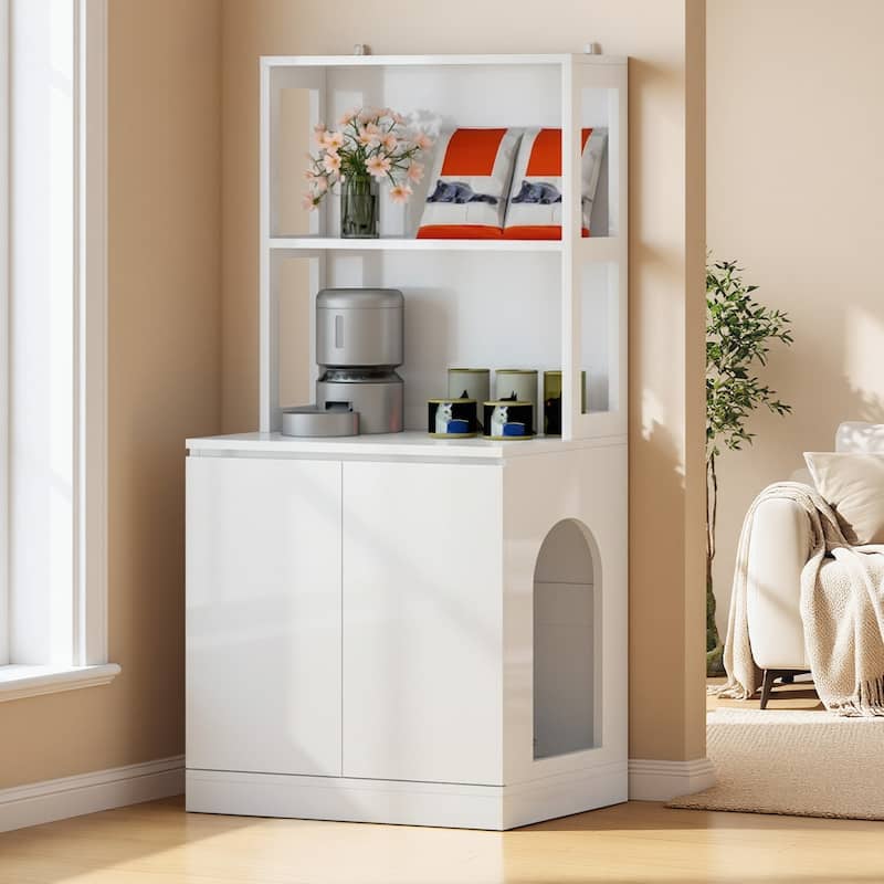 Hidden Cat Litter Box Enclosure Furniture Tall Storage Cabinet with Charging Station