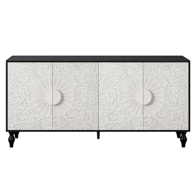 Lily Carved Flower Door Large Storage Sideboard Cabinet with Shelves by GDFStudio