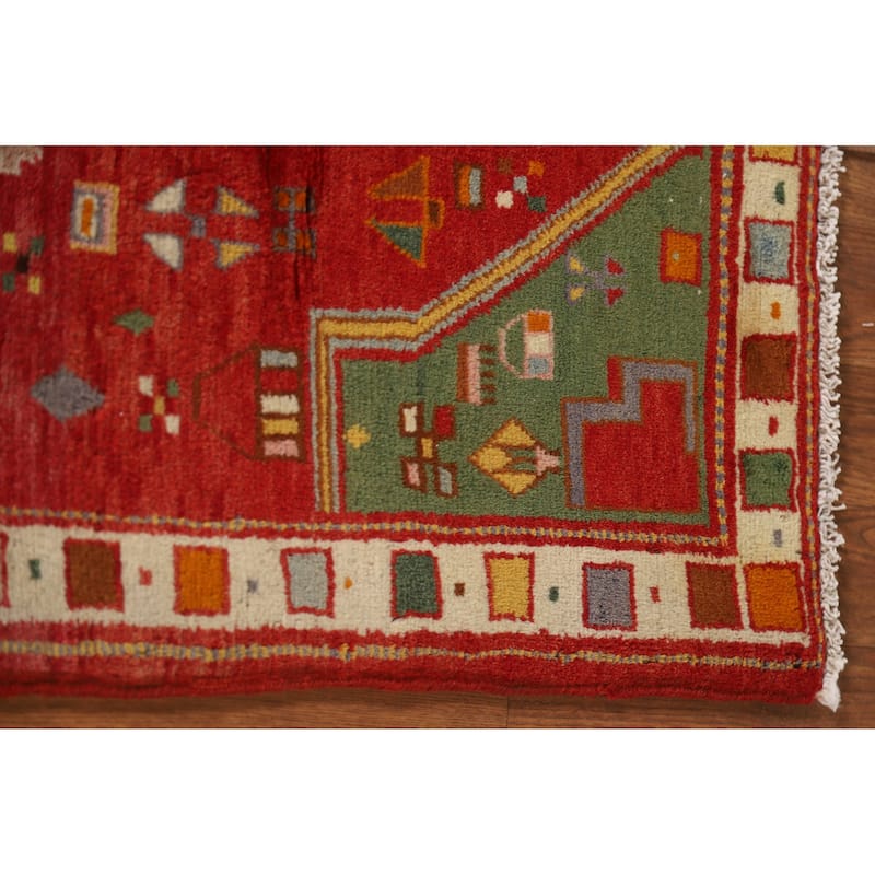 Geometric Red Abadeh Persian Vintage Area Rug Handmade Wool Carpet - 2'3"x 3'6"