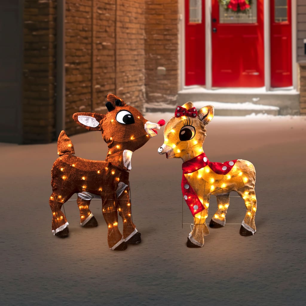 Set of 2 Lighted Rudolph and Clarice Outdoor Christmas Decorations 32"