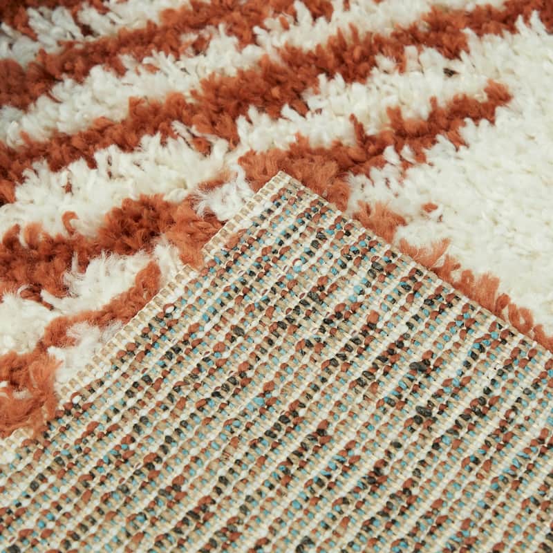 Hughes Geometric Striped Shag Area Rug